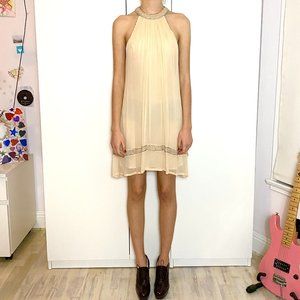 Vintage HANNAH JO pale peach/rosé 100% silk dress with rhinestones & beads